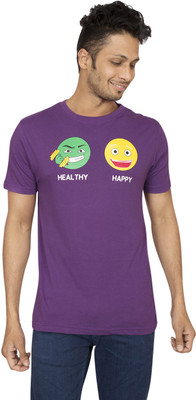 Red Line Graphic Print Men' Round Neck Purple T-Shirt