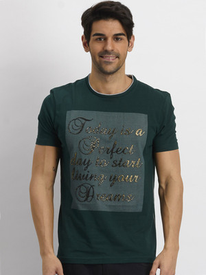 Fritzberg Printed Men' Round Neck Green T-Shirt