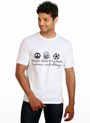 Campus Sutra Printed Men Round Neck White T-Shirt