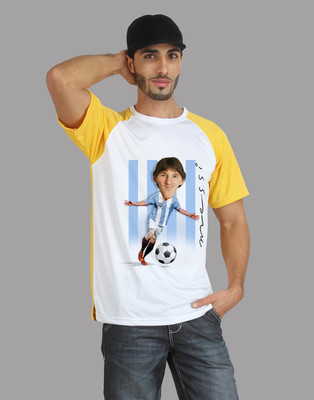 Trionic Printed Men's Round Neck Yellow, White T-Shirt, Canary yellow