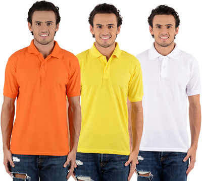 Blaze Solid Men' Polo Neck Multicolor T-Shirt(Pack of 3, Orange;white;yellow