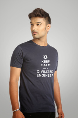 Campus Sutra Printed Men Round Neck Dark Blue T-Shirt