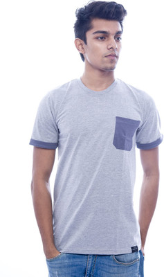 Urban Flux Solid Men' Round Neck Grey T-Shirt