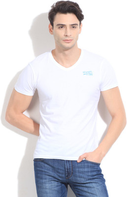 Wrangler Solid Men's V-neck White T-Shirt