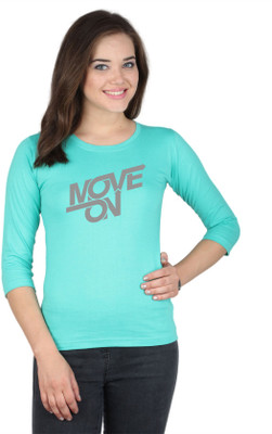 SayItLoud Printed Women' Round Neck Green T-Shirt, Aqua green