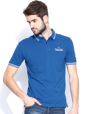 John Players Solid Men' Polo Neck Blue T-Shirt, 1a1