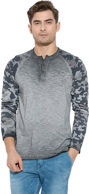 Mufti Solid Men's Henley Grey T-Shirt