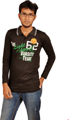 Harsha Printed Men' Polo Neck Black T-Shirt