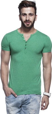 Tinted Solid Men's Henley Light Green T-Shirt, Parrot green
