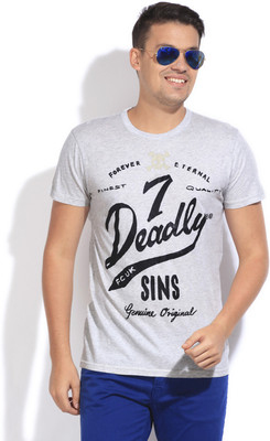 French Connection Printed Men' Round Neck Grey T-Shirt, Silvermelange 
French Connection Printed Men' Round Neck Grey T-Shirt, Silvermelange