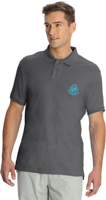 Jockey Solid Men' Polo Neck Grey T-Shirt, Gunmetal