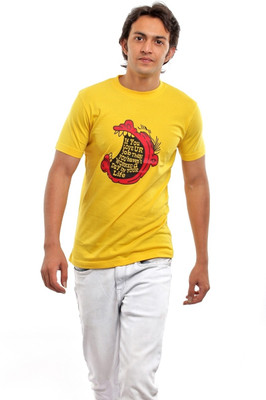 BG69 Graphic Print Men's Round Neck Yellow T-Shirt