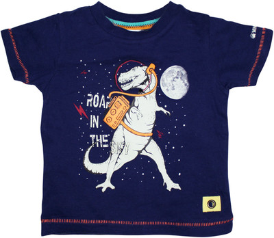 FS Mini Klub Boys Printed T Shirt(Blue, Pack of 1, Navy