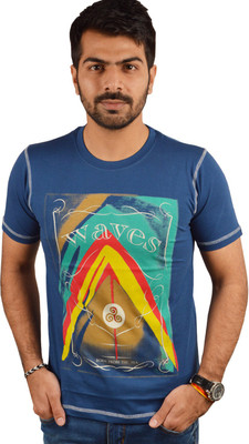 Miller & Schweizer Solid Men's Round Neck Blue T-Shirt