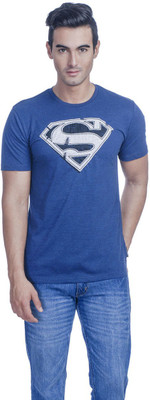 Superman Printed Men' Round Neck Blue T-Shirt, Twilight blue melan
