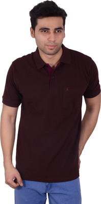 Studio Nexx Solid Men's Polo Neck Brown T-Shirt