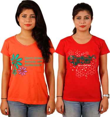 Tryd Printed Women' Round Neck Multicolor T-Shirt(Pack of 2