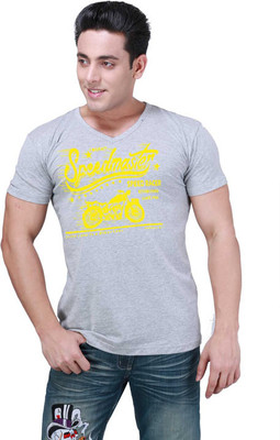 Inkovy Graphic Print Men' V-neck Grey T-Shirt