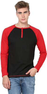 Unisopent Designs Solid Men's Henley Black, Red T-Shirt