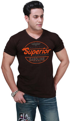 Inkovy Graphic Print Men' V-neck Brown T-Shirt