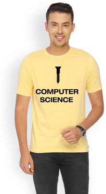 Campus Sutra Printed Men Round Neck Yellow T-Shirt