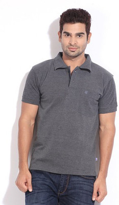 Happy Hours Solid Men's Polo Neck Grey T-Shirt, Charcoal melange