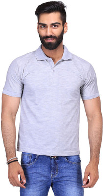 Ave Solid Men's Polo Neck Grey T-Shirt, Gray