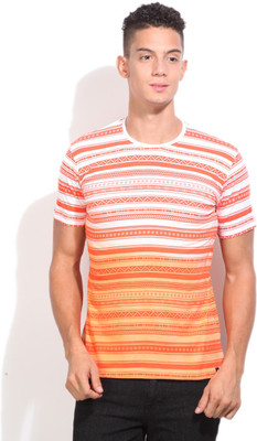 Integriti Striped Men's Round Neck Multicolor T-Shirt, White/rust
