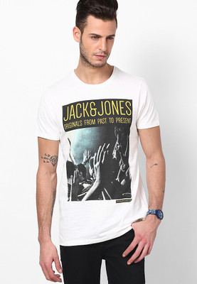 Jack & Jones Graphic Print Men' Round Neck White T-Shirt, Cloud dancer