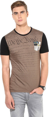 Fritzberg Printed Men' Round Neck Brown T-Shirt, Dark brown