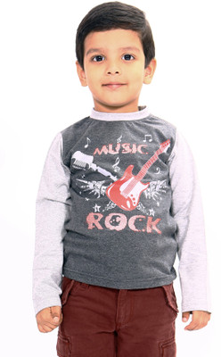 Bio Kid Printed Boys Round Neck Multicolor T-Shirt, Charcoal;grey melange
