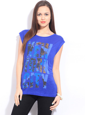 Arrow Printed Women's Round Neck Blue T-Shirt, Dark blue