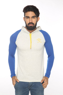 Alan Jones Solid Men's Hooded Grey T-Shirt, Milange