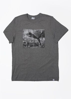 Puma Printed Men's Round Neck Grey T-Shirt, Medium gray heather