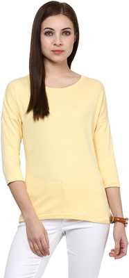 Hypernation Solid Women' Round Neck Yellow T-Shirt, Lemon