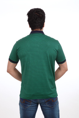 Park Avenue Striped Men's Polo Neck Green T-Shirt