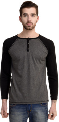 Mi Moda Solid Men' Round Neck Grey, Black T-Shirt