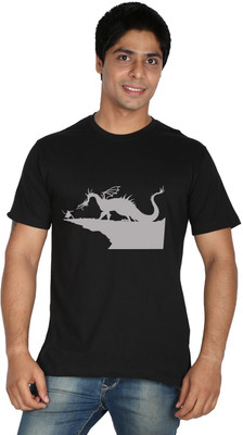 Trendster Printed Men' Round Neck Black T-Shirt