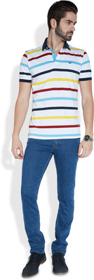 Park Avenue Striped Men's Polo Neck White T-Shirt