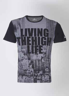 Parx Printed Men's Round Neck Black T-Shirt, K7