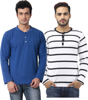 Leana Striped Men's Henley Multicolor T-Shirt(Pack of 2