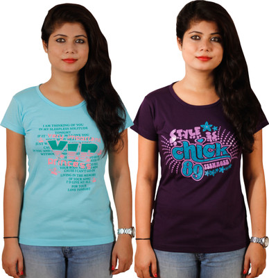 Tryd Printed Women' Round Neck Multicolor T-Shirt(Pack of 2