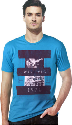 Gallop Printed Men's Round Neck Blue T-Shirt