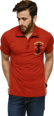 Gritstones Solid Men' Polo Neck Maroon T-Shirt, Maroon1