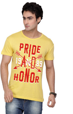 Inkovy Graphic Print Men's Round Neck Yellow T-Shirt