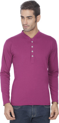 eSOUL Solid Men's Henley Purple T-Shirt