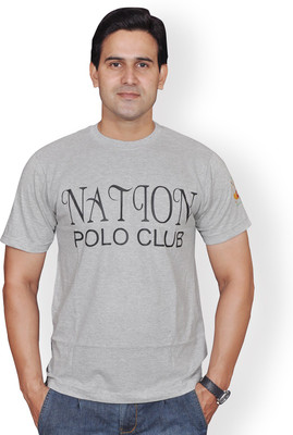 Nation Polo Club Solid Men's Round Neck Grey T-Shirt