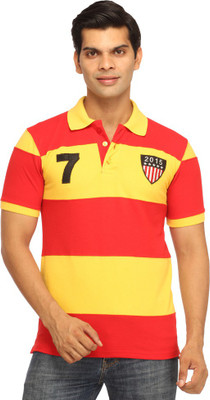 Rockhard Striped Men's Polo Neck Red T-Shirt
