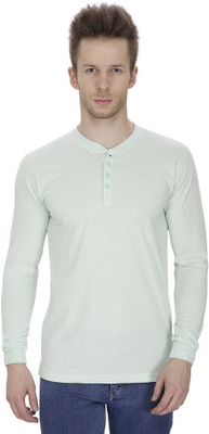 Pintapple Solid Men's Henley Green T-Shirt, Bava green