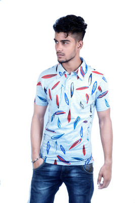 Spur Printed Men' Polo Neck Grey T-Shirt, Melange